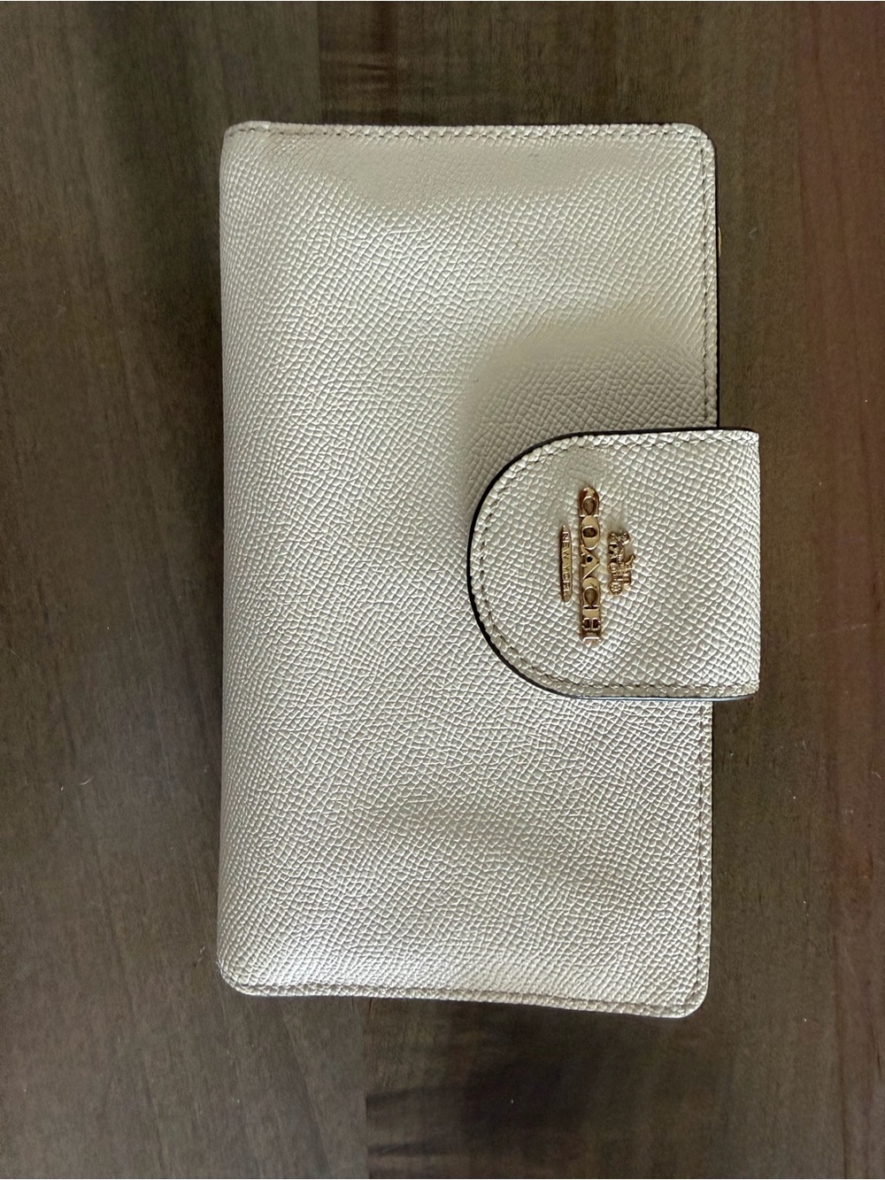 Coach Cream Leather Wallet with Gold Logo
